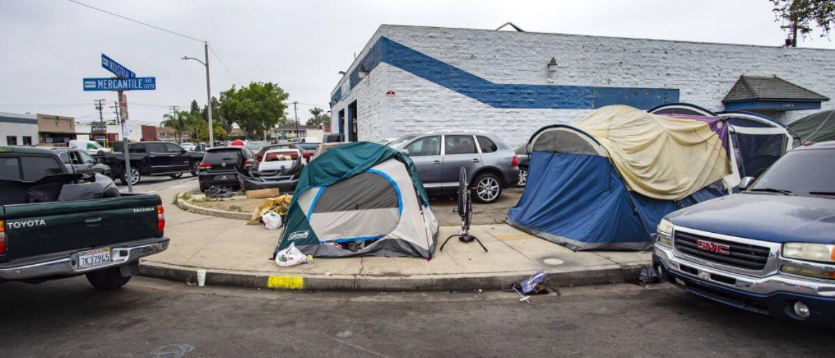 Homeless Street Encampment Photographed Along Along Mercantile Avenue In Stanton