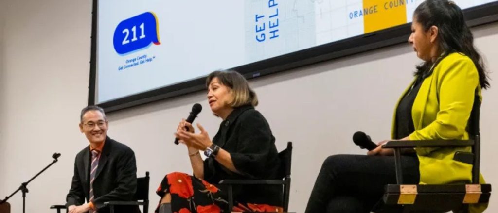 An Tran, Director at County of Orange Social Services Agency; Claudia Bonilla Keller, CEO of Second Harvest Food Bank of Orange County; and Julia Bautista, Community Life Coordinator, El Sol Science and Arts Academy, from left, participate in a panel discussion during The Pulse of Orange County in Santa Ana, CA on Wednesday, February 11, 2026. Orange County United Way leaders and partners were discussing the needs of those who call 211 for referrals to social services. (Photo by Paul Bersebach, Orange County Register/SCNG)