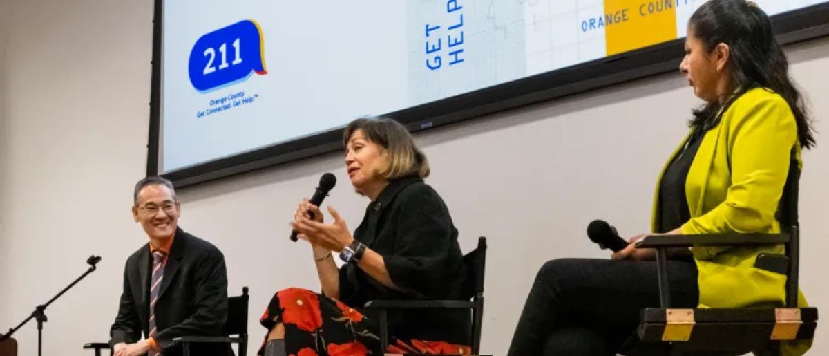 An Tran, Director at County of Orange Social Services Agency; Claudia Bonilla Keller, CEO of Second Harvest Food Bank of Orange County; and Julia Bautista, Community Life Coordinator, El Sol Science and Arts Academy, from left, participate in a panel discussion during The Pulse of Orange County in Santa Ana, CA on Wednesday, February 11, 2026. Orange County United Way leaders and partners were discussing the needs of those who call 211 for referrals to social services. (Photo by Paul Bersebach, Orange County Register/SCNG)