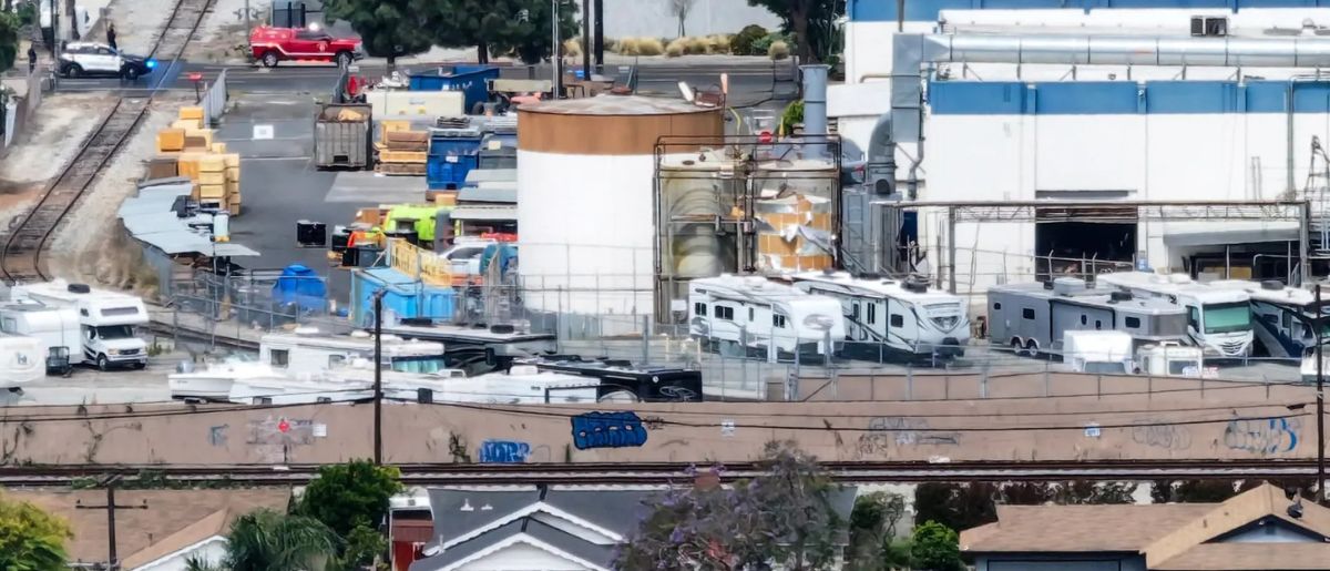 A pressurized tank made for methyl methacrylate at GKN Aerospace shows damage on Wednesday, May 27, 2026, in Garden Grove. The tanks, which were in danger of leaking or exploding, were being doused with water for several days in an effort to control the temperature. As of Wednesday, officials said the hazmat emergency is under control and all evacuation areas have been cancelled. (Photo by Jeff Gritchen, Orange County Register/SCNG)